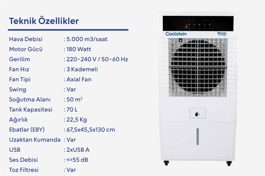 Coolstein Stormy 100 Litre Sulu Klima (Endüstriyel Evaporatif Soğutucu)